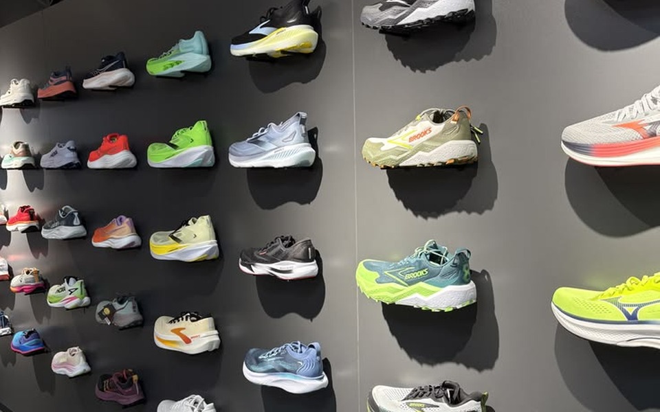 Contemporary footwear retail store with customers